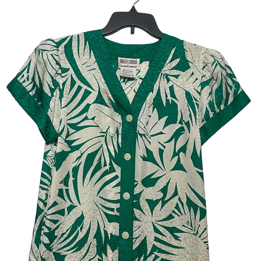 Maggy London button Down 10 Dress 100% Silk Green White‎ Dress - Picture 4 of 5